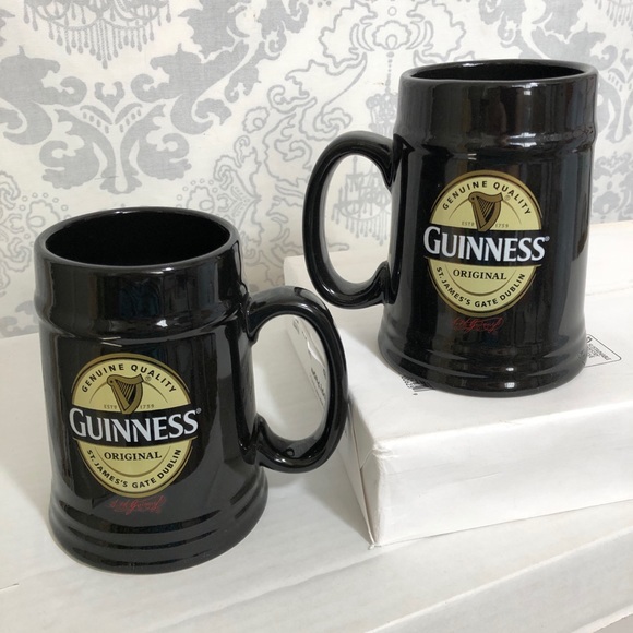 Guinness Black Ceramic Beer Steins 2 Matching - Picture 3 of 9